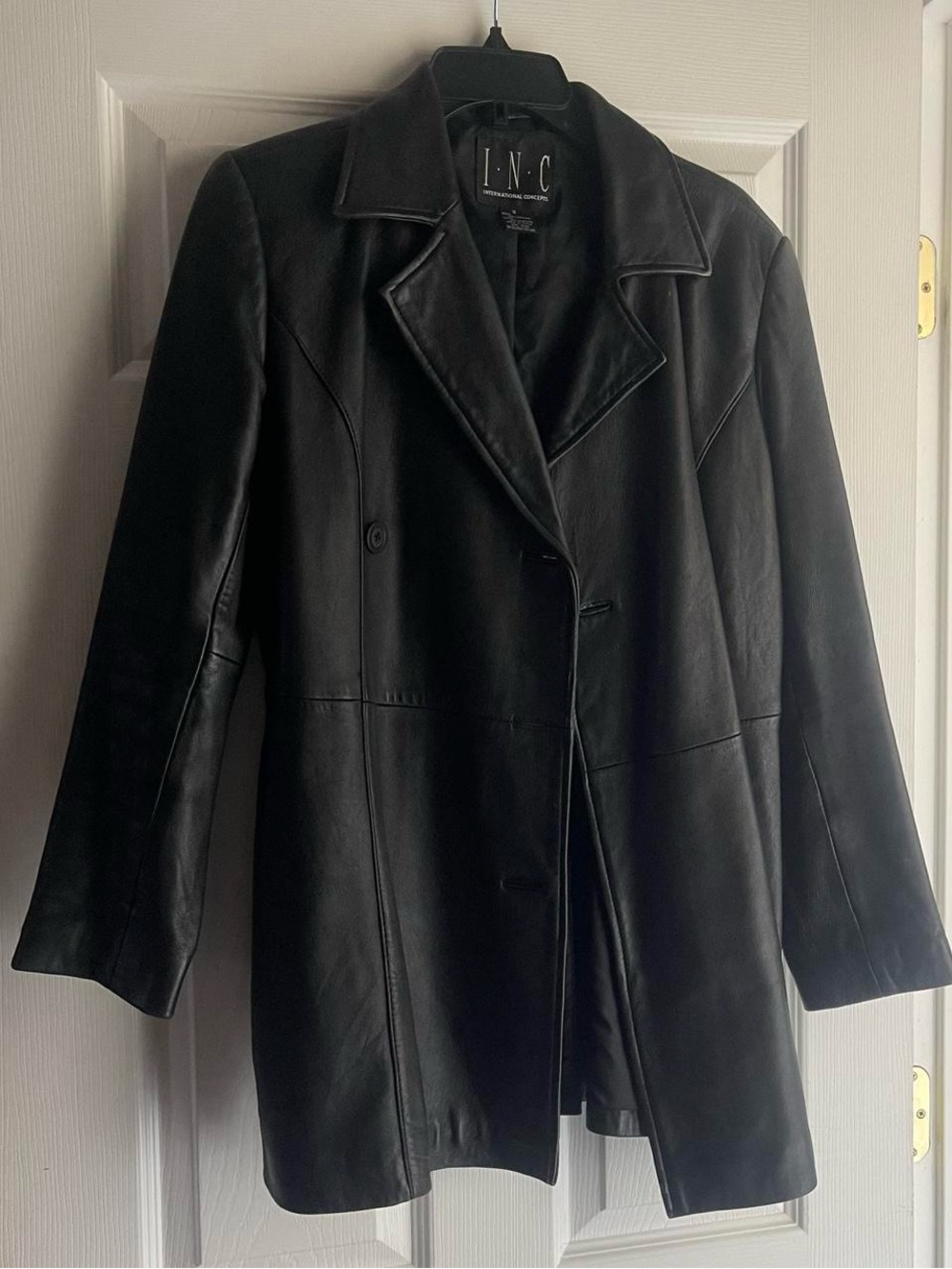 INC International Concepts Women's Black Leather Blazer Coat